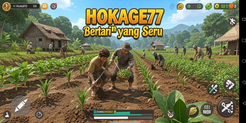 Screenshot gameplay HOKAGE77 menampilkan aktivitas bertani yang menarik.
