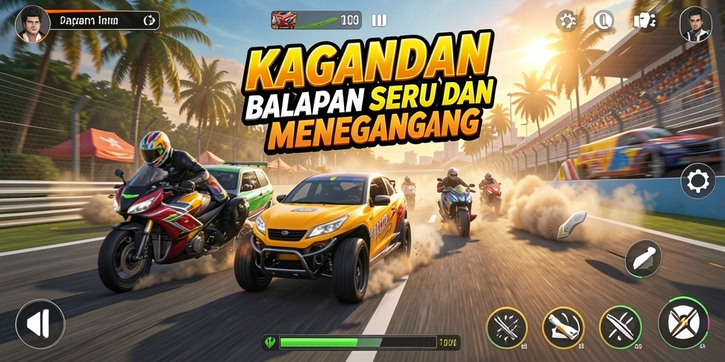 Tampilan gameplay balapan yang intens di KAGANDAN.